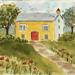 Ház tavaszi virágokkal , Művészet, Festmény, Akvarell, , MESKA