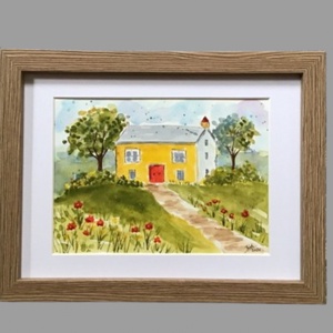 Ház tavaszi virágokkal  - művészet - festmény - akvarell - Meska.hu