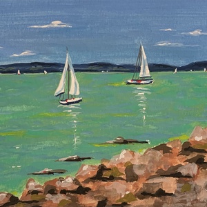 Balaton, Művészet, Festmény, Akvarell, , Ez az A5-ös méretű (kerettel: 18x24 cm, paszpartu belső mérete: 13x18 cm) eredeti gouache festmény ..., MESKA