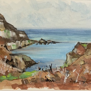 Tengerparti sziklák, Művészet, Festmény, Akvarell, , A5-ös méretű (kerettel: 18x24 cm, paszpartu belső mérete: 13x18 cm) eredeti gouache festmény.
Ez az..., MESKA