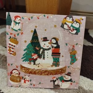 Cuki pingvinek karácsonyi ajtódísz dekoráció tbla, Karácsony, Karácsonyi lakásdekoráció, Karácsonyi ajtódíszek, Decoupage, transzfer és szalvétatechnika, MESKA