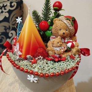 Karácsonyi macikás asztaldísz , Karácsony, Adventi díszek, Adventi asztaldísz, Virágkötés, MESKA