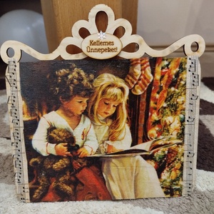 Karácsonyi csendélet ajtódísz táblácska, Karácsony, Karácsonyi lakásdekoráció, Karácsonyi ajtódíszek, Decoupage, transzfer és szalvétatechnika, MESKA