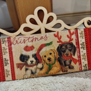 Karácsonyi kutyusos tacskós táblácska ajtódísz, Karácsony, Adventi díszek, Adventi ajtódísz, Decoupage, transzfer és szalvétatechnika, MESKA