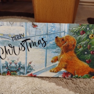 Cuki karácsonyi kutyusos ajtódísz dekoráció, Karácsony, Adventi díszek, Adventi ajtódísz, Decoupage, transzfer és szalvétatechnika, MESKA