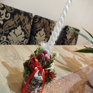 Gyertyás karácsonyi asztaldísz, Karácsony, Adventi díszek, Adventi asztaldísz, Virágkötés, MESKA