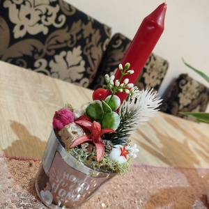 Gyertyás karácsonyi asztaldísz, Karácsony, Adventi díszek, Adventi asztaldísz, Virágkötés, MESKA