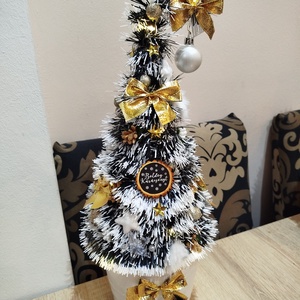 Örök grincsfa LED világítással arany színekben, Karácsony, Adventi díszek, Adventi asztaldísz, Virágkötés, MESKA