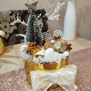 Aranyos őzikés karcsonyi asztaldísz - Meska.hu