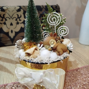 Aranyos őzikés karcsonyi asztaldísz - Meska.hu