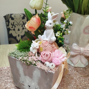 Aranyos nyuszis tavaszi asztaldísz box - otthon & életmód - dekoráció - asztal és polc dekoráció - asztaldísz - Meska.hu