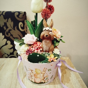 Aranyos nyuszis tavaszi asztaldísz box, Otthon & Életmód, Dekoráció, Asztal és polc dekoráció, Asztaldísz, Virágkötés, MESKA
