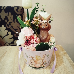 Aranyos nyuszis tavaszi asztaldísz box, Otthon & Életmód, Dekoráció, Asztal és polc dekoráció, Asztaldísz, Virágkötés, MESKA