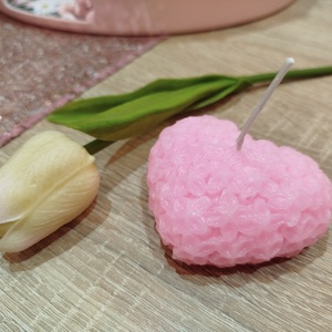 Rózsaszín szív alakú virágos gyertya, Otthon & Életmód, Gyertya, illat, aroma, Gyertya, Gyertya-, mécseskészítés, MESKA