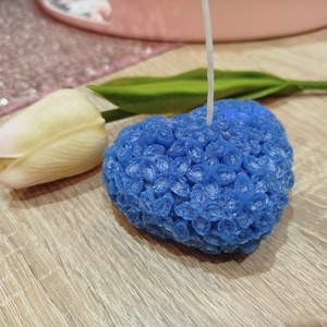 Kék virágos gyönyörű szív alakú gyertya  - kellékek & szerszámok - dekorációs kellékek - dekorációs gyertya - Meska.hu