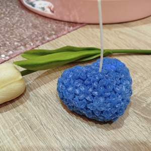 Kék virágos gyönyörű szív alakú gyertya  - kellékek & szerszámok - dekorációs kellékek - dekorációs gyertya - Meska.hu