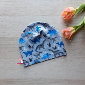 Szürke-kék dínós beanie sapka, Ruha & Divat, Sál, Sapka, Kendő, Sapka, Varrás, Meska