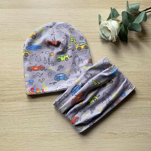 Szürke színes autós beanie sapka - csősál szett, Ruha & Divat, Sál, Sapka, Kendő, Sapka, Varrás, MESKA