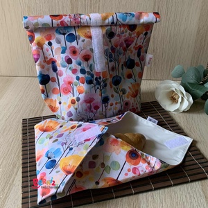 Nyári virágos újraszalvéta-uzsonnás zsák szett, Táska & Tok, Uzsonna- & Ebéd tartó, Szendvics csomagoló, Varrás, MESKA