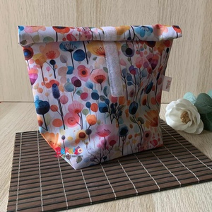Nyári virágos újraszalvéta-uzsonnás zsák szett - táska & tok - uzsonna- & ebéd tartó - szendvics csomagoló - Meska.hu
