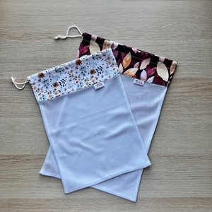 Bordó leveles-fehér virágos textil bevásárló zsák 2 db-os - táska & tok - bevásárlás & shopper táska - zöldség/gyümölcs zsák - Meska.hu