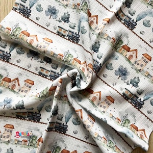 Vonatos bambusz muszlin textilpelenka - baba - mama - pelenkázó, babafürdető kellékek - pelenka - Meska.hu