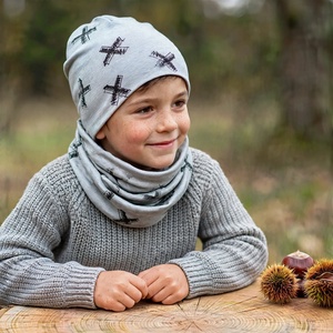 Firkált Keresztes beanie-csősál szett - ruha & divat - sál, sapka, kendő - sapka & sál szett - Meska.hu