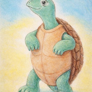 Vidám teknős - rajz - mesefigura, vidám, elenk hangulatú rajz gyerekszobába (digitális/letölthető), Baba - mama, Babaszoba dekoráció, Babaszoba kép, Fotó, grafika, rajz, illusztráció, MESKA