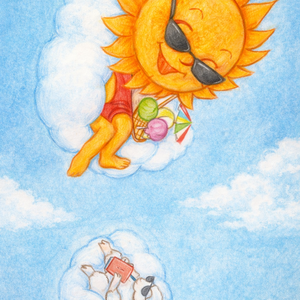 Napocska és bárányka strandolnak mesés, vidám rajz, gyerekszoba dekoráció - (digitális/letölthető), Baba - mama, Babaszoba dekoráció, Babaszoba kép, , MESKA