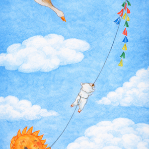 Napocska és Bárányka - Sárkányeregetés vidám, mesés rajz/kép gyerekszoba dekoráció digitális/letölthető, Baba - mama, Babaszoba dekoráció, Babaszoba kép, Fotó, grafika, rajz, illusztráció, MESKA