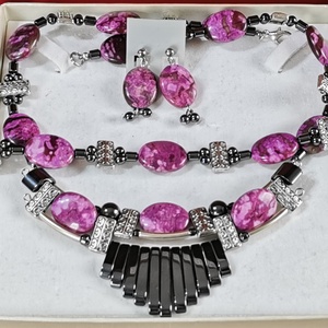 Pink-Antracit szett - Meska.hu
