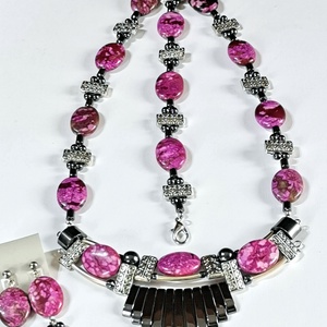 Pink-Antracit szett - ékszer - ékszerszett - Meska.hu