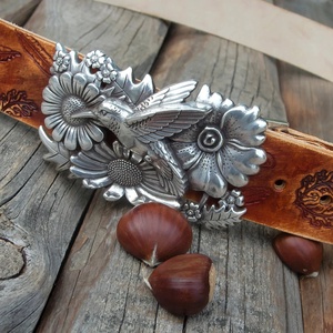 Kolibri csatos uniszex marhabőr öv, Uniszex farmeröv kézműves kolibri csattal - ruha & divat - öv & övcsat - öv - Meska.hu