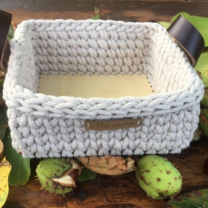 Szögletes  kosár bőr füllel - otthon & életmód - tárolás & rendszerezés - tárolókosár - Meska.hu