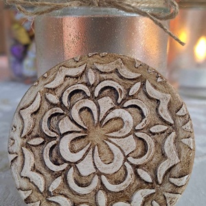 Kis üveg díszes tetővel (Mandala arany csillámos) - otthon & életmód - gyertya, illat, aroma - mécses és mécsestartó - Meska.hu