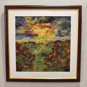 Naplemente a pipacsok között - Nemezelt gyapjú falikép, Művészet, Textilkép, Nemezelt, Nemezelés, MESKA