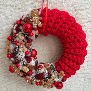 Piros karácsonyi kopogtató , Otthon & Életmód, Dekoráció, Ajtó- és ablak dekoráció, Ajtódísz & Kopogtató, , MESKA