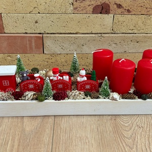 Piros vonatos adventi asztaldísz  - Meska.hu