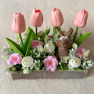 Barna nyuszis asztaldísz , Ünnepi díszek, dekorációk, Húsvéti díszek és dekorációk, Húsvéti virágos díszek, , MESKA