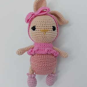 Rózsaszín ruhás öltöztethető amigurumi nyuszika - Meska.hu