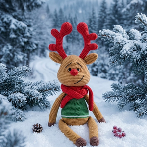 Téli pajtás Amigurumi rénszarvas piros sállal - Meska.hu