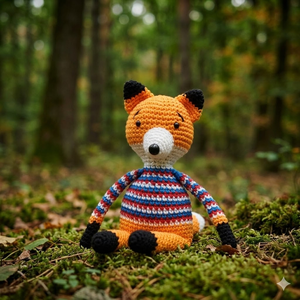 Amigurumi róka, Játék & Sport, Plüssállat & Játékfigura, Róka, Horgolás, Amigurumi róka csíkos ruhában 100 % pamut Catania fonalból. 

A szemeihez biztonsági szemeket, az o..., MESKA