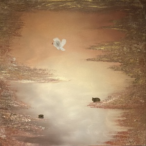 Absztrakt dekor festmény - vicces állatok; barnás, bézses, arany színek - Meska.hu