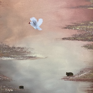 Absztrakt dekor festmény - vicces állatok; barnás, bézses, arany színek - művészet - festmény - akril - Meska.hu