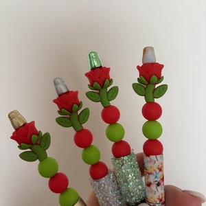 Piros rózsás toll - otthon & életmód - papír, írószer - ceruza & toll - Meska.hu