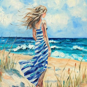 Hölgy tengerparton/ olaj - Meska.hu