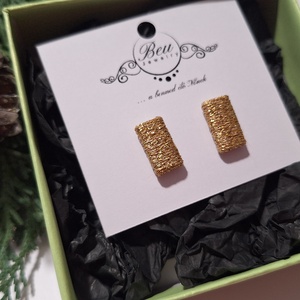 Arany csillogó lurexes mini tégla fülbevaló, Ékszer, Fülbevaló, Pötty fülbevaló, Ékszerkészítés, Mindenmás, MESKA
