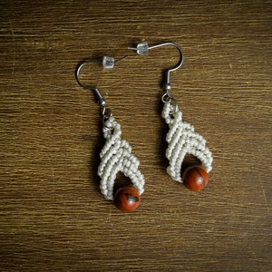 Mikromakramé fülbevaló RED JADE ásvánnyal, Ékszer, Ékszerszett, Csomózás, Ékszerkészítés, MESKA