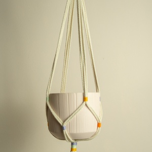 Makramé minimál virágtartó , Otthon & Életmód, Virágdekoráció, Virágtartó, Függő virágtartó, Csomózás, MESKA