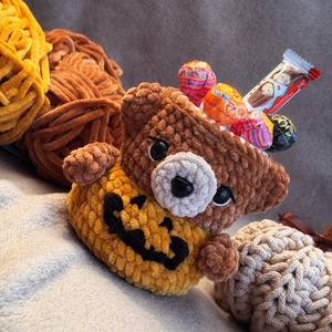 Horgolt tök maci - Halloween édességtartó, Otthon & Életmód, Dekoráció, Asztal és polc dekoráció, Dekorációs tál, tartó, Horgolás, Varrás, MESKA
